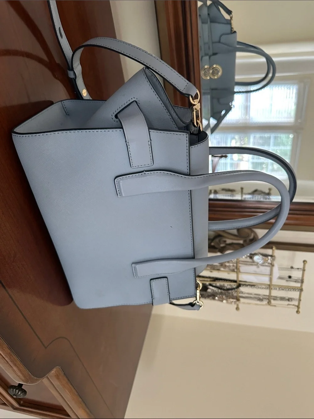 Michael Kors Powder Blue Saffiano Leather Satchel with Gold Hardware